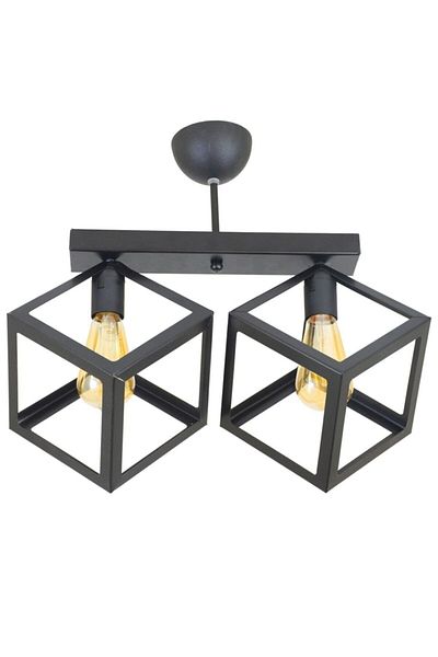 Lambadar Rustic Retro Model Geometric Plafonier Metal Cube Chandelier