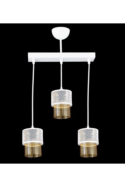 Lambadar White Triple Honey Glass Cage Model Modern Pendant Lamp Chandelier