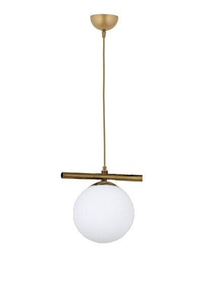 Lambadar Modern Beyaz Glop Camlı Sıralı Tekli Gold Sarkıt Avize