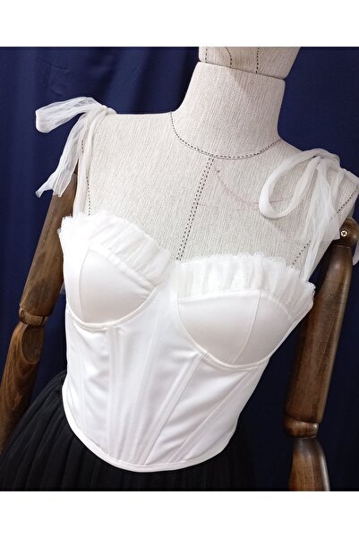 es moda shop هيرا تول كشكش الساتان مشد أوف وايت