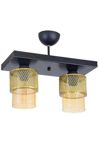 Lambadar Double Honey Glass Cage Model Modern Plafonier Chandelier