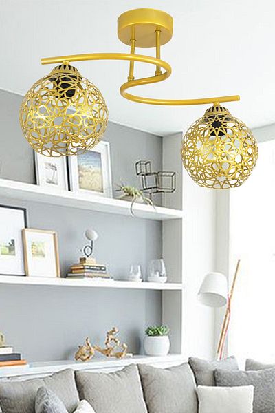 Lambadar Plafonier Modern S Model Seljuk Motif Gold Chandelier
