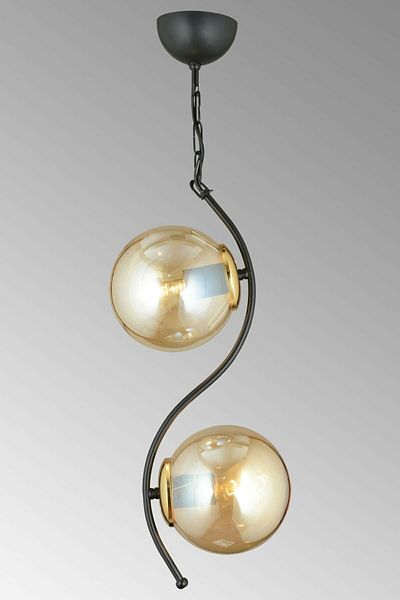 Lambadar Double Modern Globe Glass Curved Model Black Pendant Lamp Chandelier