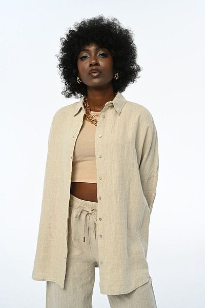 Orfeo Negro Γυναικείο πουκάμισο Natur 100% λινό Oversize