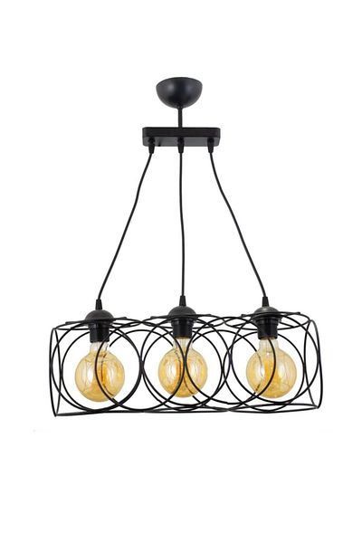 Lambadar Modern Sports Round Geometric Triple Black Metal Pendant Lamp Chandelier