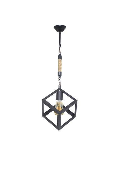 Lambadar Rope Rustic Retro Cube Model Metal Black Pendant Lamp Chandelier