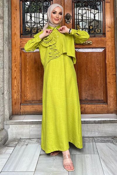 julude Hanging Rose Hijab Dress - Oil Green Shirt Combination