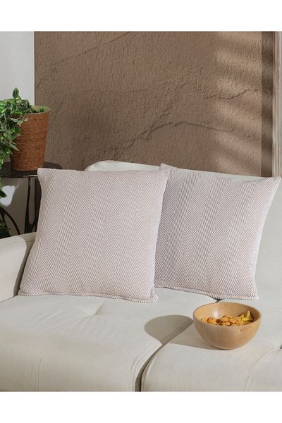 Lux Touch Κάλυμμα μαξιλαριού 2 τεμαχίων Lily Beige με φερμουάρ - 45 x 45 cm