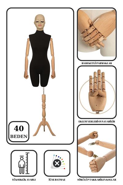 Manken İstanbul Tailor Manikin Display Manikin with Wooden Sleeve Trousers in Size 40