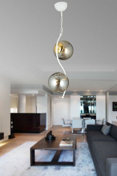 Lambadar Double Modern Globe Glass Curved Model White Pendant Lamp Chandelier
