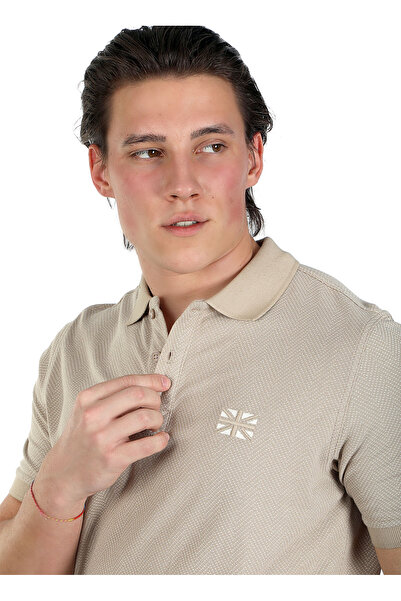 Lee Cooper Μπεζ ανδρικό μπλουζάκι πόλο 242 LCM NAVAGOİ