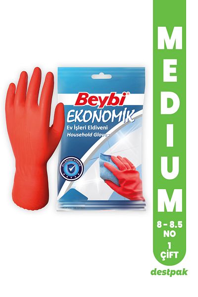 Destpak 1 Pair of Beybi Gloves - Anti-Sweat Cotton Coated, 8-8.5 Medium Cleaning and Dishwashing (SET)