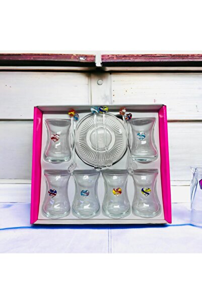 nazarboncuğu Taraftar Lav Cam  6 Kişilik Çay Takımı Seti 18 Parça Çay Tabaklı...