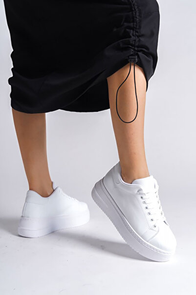 Rainon Store RDSBİANA Orthopedic Sole White Leather Women's Sports Shoes - Lace-up