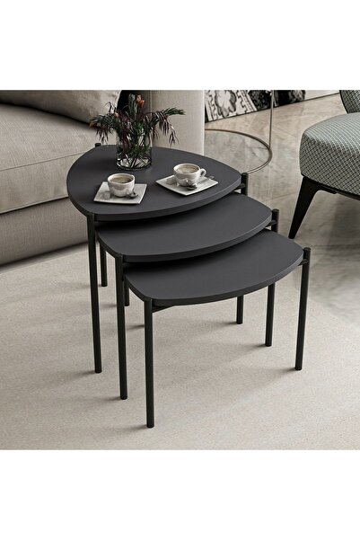 Minar Lenny 3 Lü Metal Ayaklı Zigon Sehpa - Antrasit