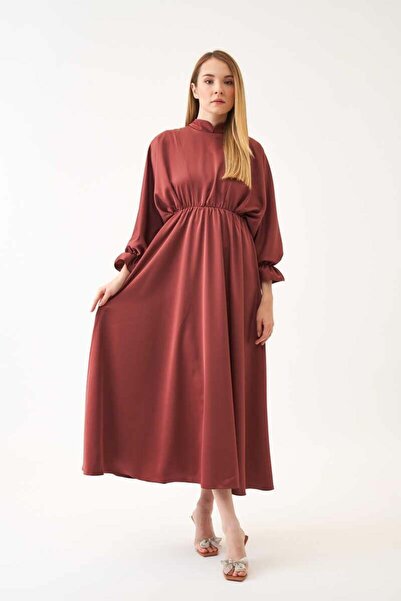 Mevra Βραδινό φόρεμα Dusty Rose με ελαστική μέση