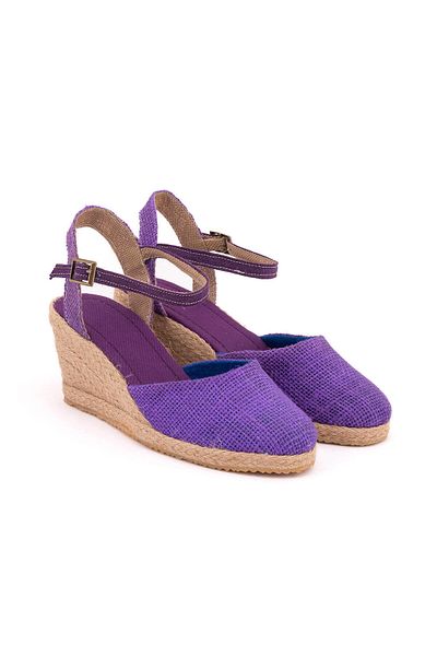 Star Tombis Linen Straw Espadrille - Open Heel, Ankle Strap, Wedge Heel