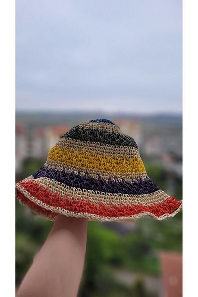 FRESCO SCARFS Wicker Colored Knitted Bucket Women's Hat