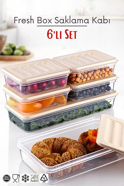 Open Home Concept Freshbox Set of 6 - Cream Storage Container Suitable for Microwave and Diffraction