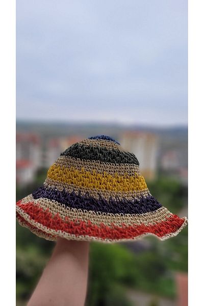 FRESCO SCARFS Wicker Colored Knitted Bucket Women's Hat