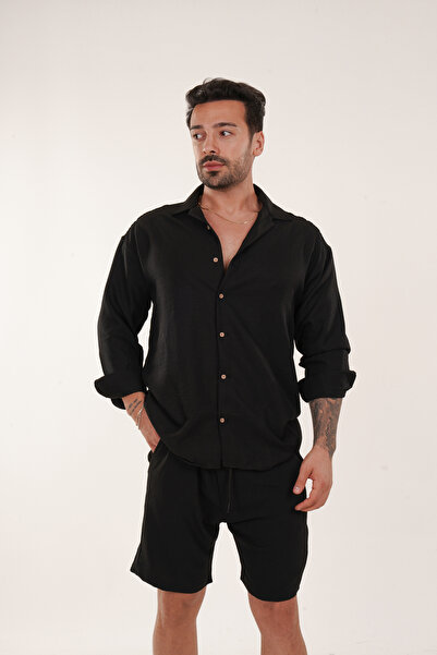 SCSARVİN Black Linen Shorts Set - Bottom and Top Set TK