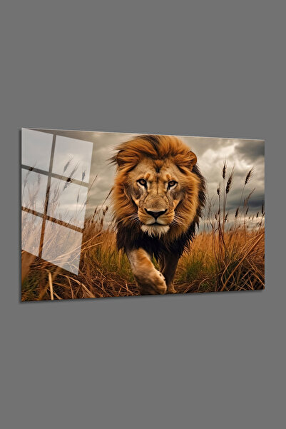 BV DEKOR Διακοσμητικός Οριζόντιος Γυάλινος Πίνακας Λιοντάρι-Διακοσμητικός Πίν...