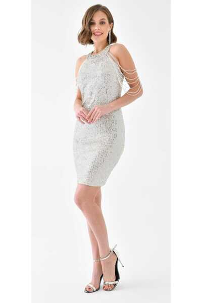 hilaltrendd Hilaltrend Halter Yaka Payet Mini Elbise