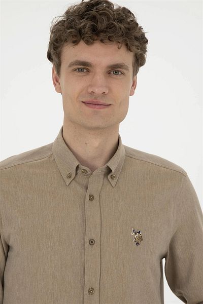 U.S. Polo Assn. Мъжка спортна риза U.S. Polo Slim Fit Personality - Akis 183, светло каки