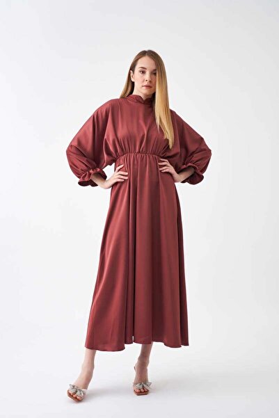 Mevra Βραδινό φόρεμα Dusty Rose με ελαστική μέση