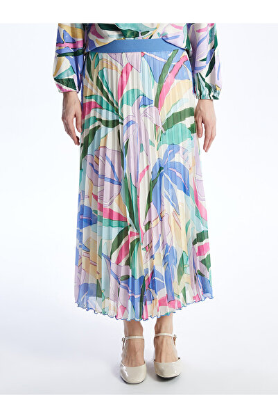 LC Waikiki Fustă plisată damă din sifon cu model - talie elastică