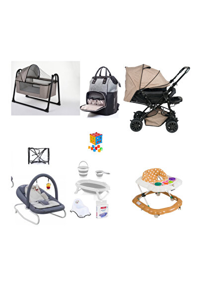 LETS GO BABY Ana Kucağı Bebek Arabası Tenteli Beşik Çanta Katlanır Küvet Seti Yürüteç Yağmurluk Oyuncak 11Parça