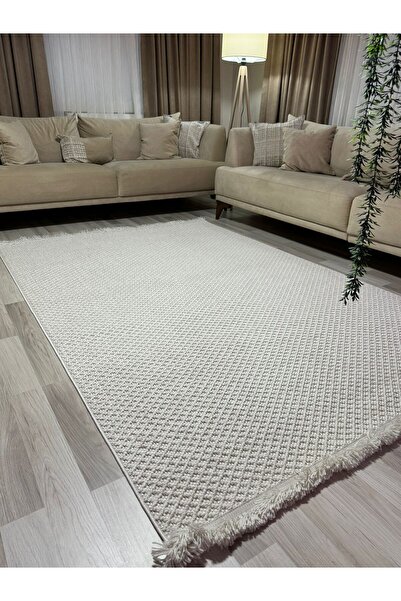 MBA Nova 1451 Krem Yumuşak Dokulu Halı Kilim Salon Mutfak Koridor Kesme Yollu...