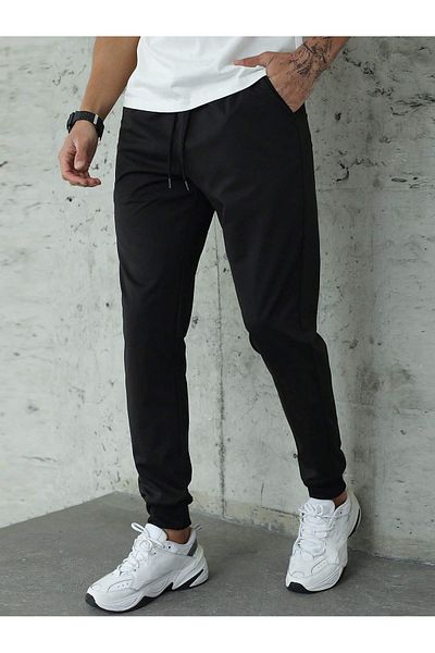 De Carte Ανδρικό αθλητικό παντελόνι Slim Fit Μαύρο - Ribbed