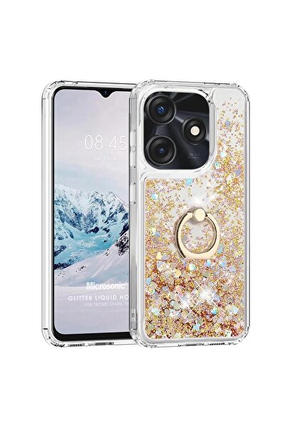 Microsonic TECNO Spark 10 4G Kılıf Glitter Liquid Holder Gold