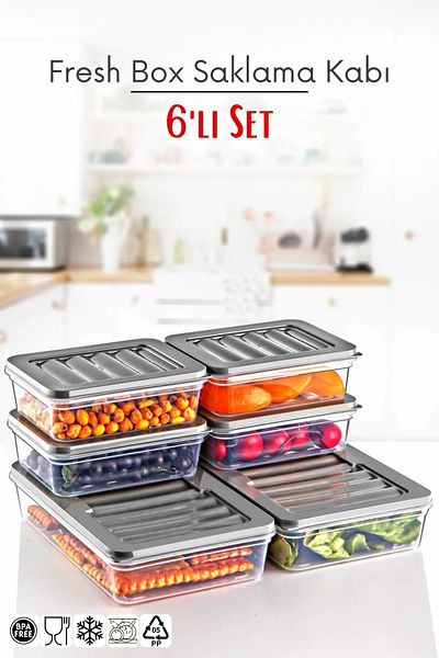Open Home Concept Freshbox Set of 6 - Gray Microwave and Diffused Storage Container