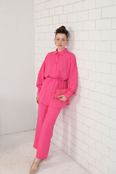 Melike Tatar طقم قميص فوشيا - موديل أساسي 3-3117