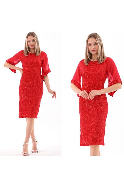 CİXAPLE Midi Length Sequined Evening Dress