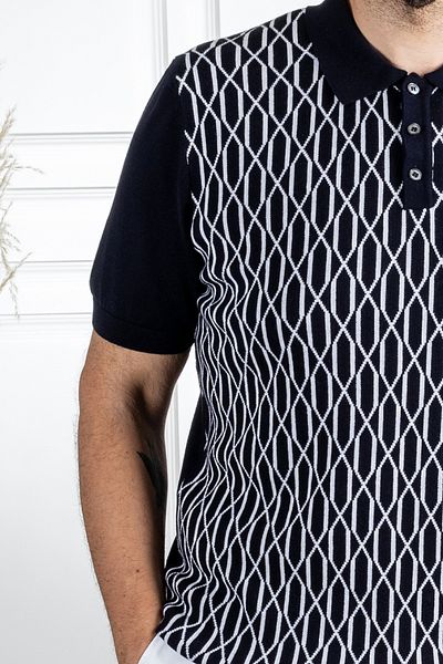 Sarar Μπλουζάκι με λαιμόκοψη Navy Blue Polo 100% βαμβακερό λεπτό πλεκτό μπλουζάκι