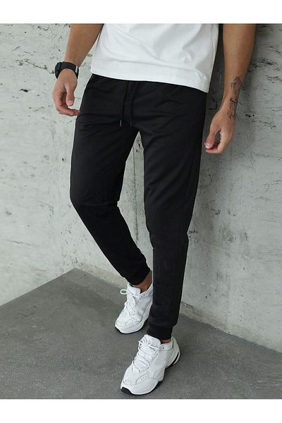 De Carte Ανδρικό αθλητικό παντελόνι Slim Fit Μαύρο - Ribbed