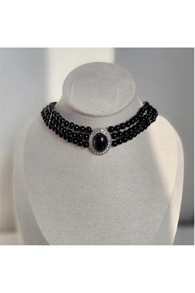 Boox99 Wip Vintage Choker Siyah İnci Silver Kolye
