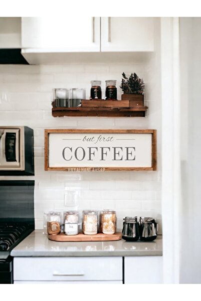 HAYALHANE AHŞAP But First Coffee Kahve Köşesi Tablo / Kahve Köşesi Tablo