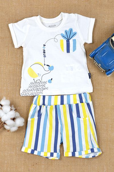 gees 6-24 Months Summer Shorts Set - 100% Cotton, Elephant Themed and Pocket