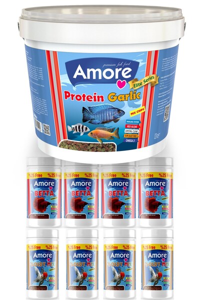 AMORE Protein Garlic Malawi Ciklet 2.4Kg Pro Chips Sarımsaklı Kova Balık Yemi...