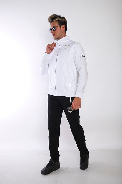 NEED LİFE White Embroidered Men's Tracksuit Set - Comfortable Fit, Stand Collar