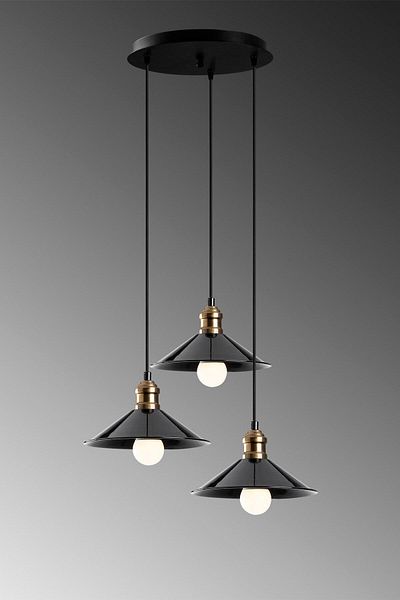 Lambadar Triple Black Retro Rustic Model Modern Metal Pendant Lamp Chandelier