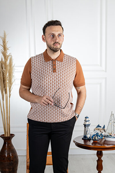 Sarar Λεπτό πλεκτό βαμβακερό μπλουζάκι με μοτίβο πόλο