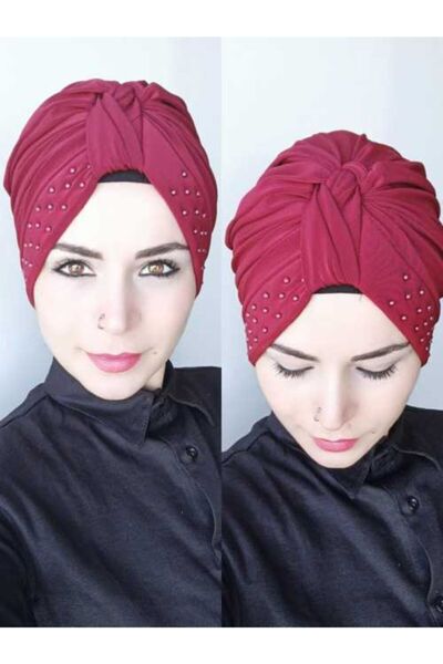 BAV Butik Ayvitrin الحجاب عقدة اللؤلؤ بونيه بورجوندي