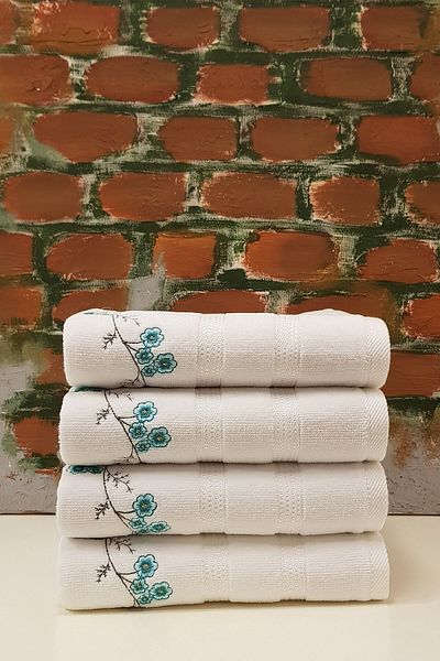Özdilek Lilac V2 Embroidered 4-Piece Towel - Blue Pink