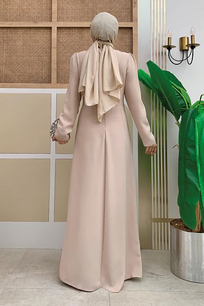 Bym Fashion Πέτρα Κεντητό βολάν Look Μέση Φόρεμα - Πέτρα