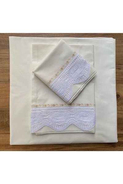 Çeyiz Bahçesi Pique Lace Cream Sheet Set